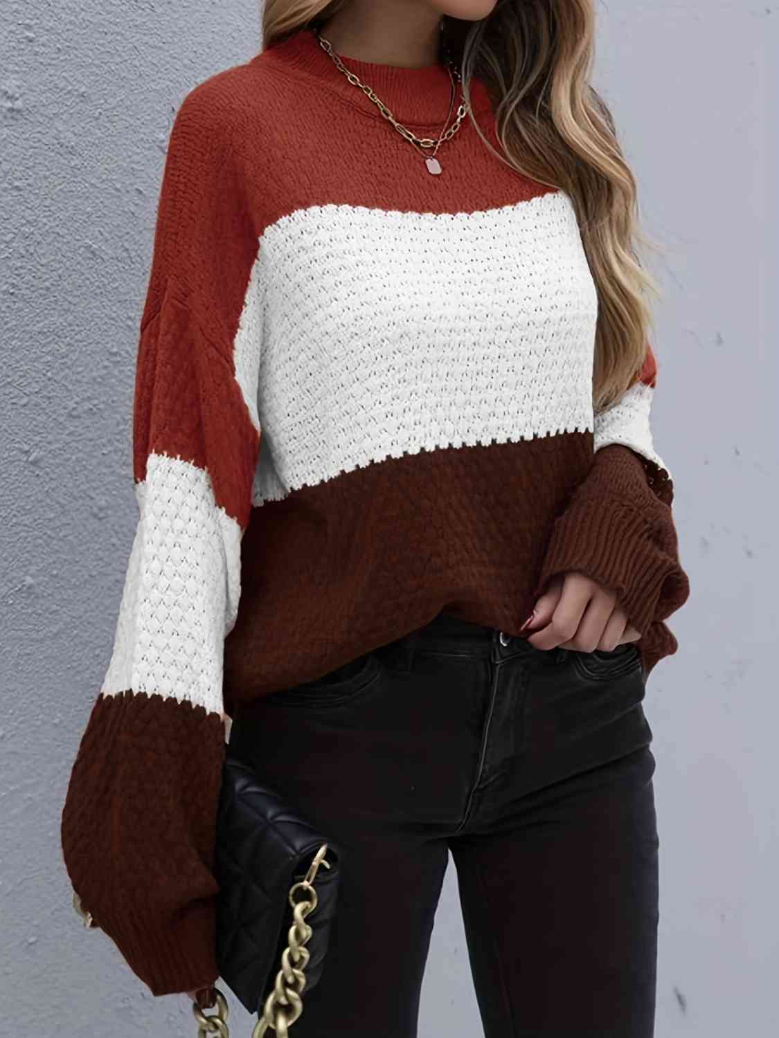 Color Block Dropped Shoulder Sweater