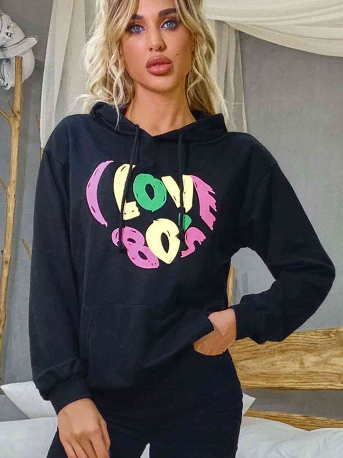 Graphic Drawstring Long Sleeve Hoodie