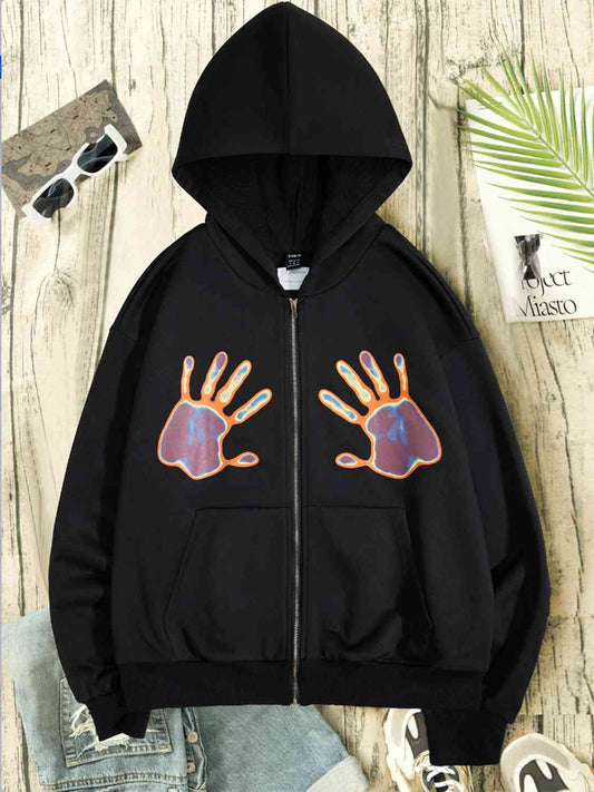 Graphic Zip-Up Hooded Jacket