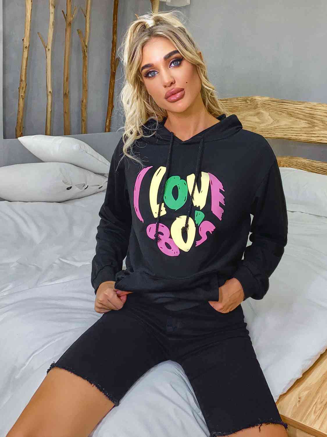 Graphic Drawstring Long Sleeve Hoodie