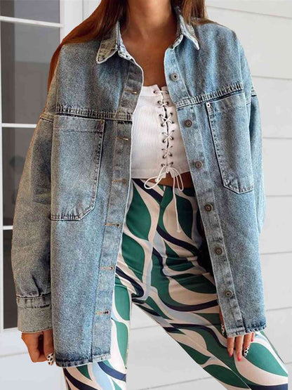 Button Down Collared Neck Denim Jacket